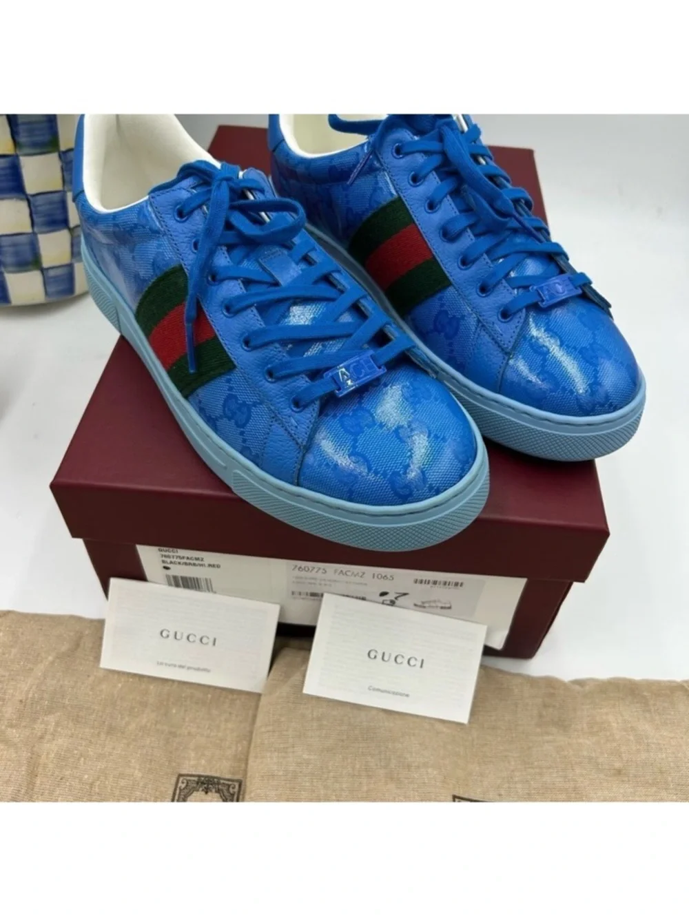 Men’s Gucci, ace Crystal canvas low top sneaker size 7 fits 8US made in Italy